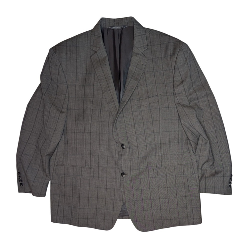 Perry Ellis Blazer Mens 48R Gray Premium Modern Fit Wool Blend Plaid Jacket